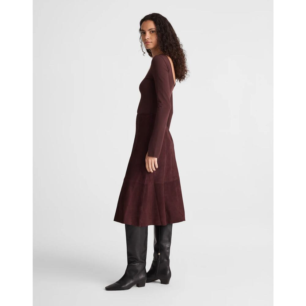 NWT Madewell Seamed Midi Skirt in Suede in Deep Plum Size 6 - Picture 3 of 4